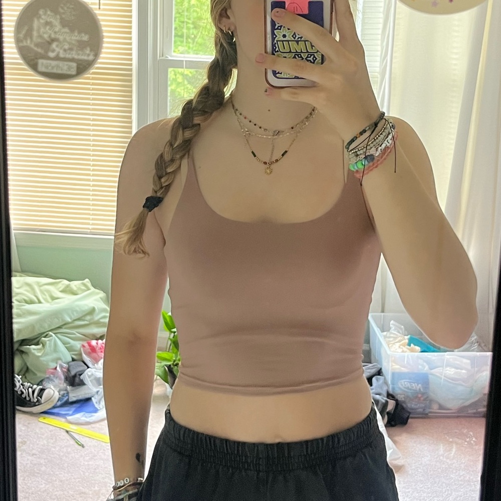 Brown/tan bungee strap tank top
